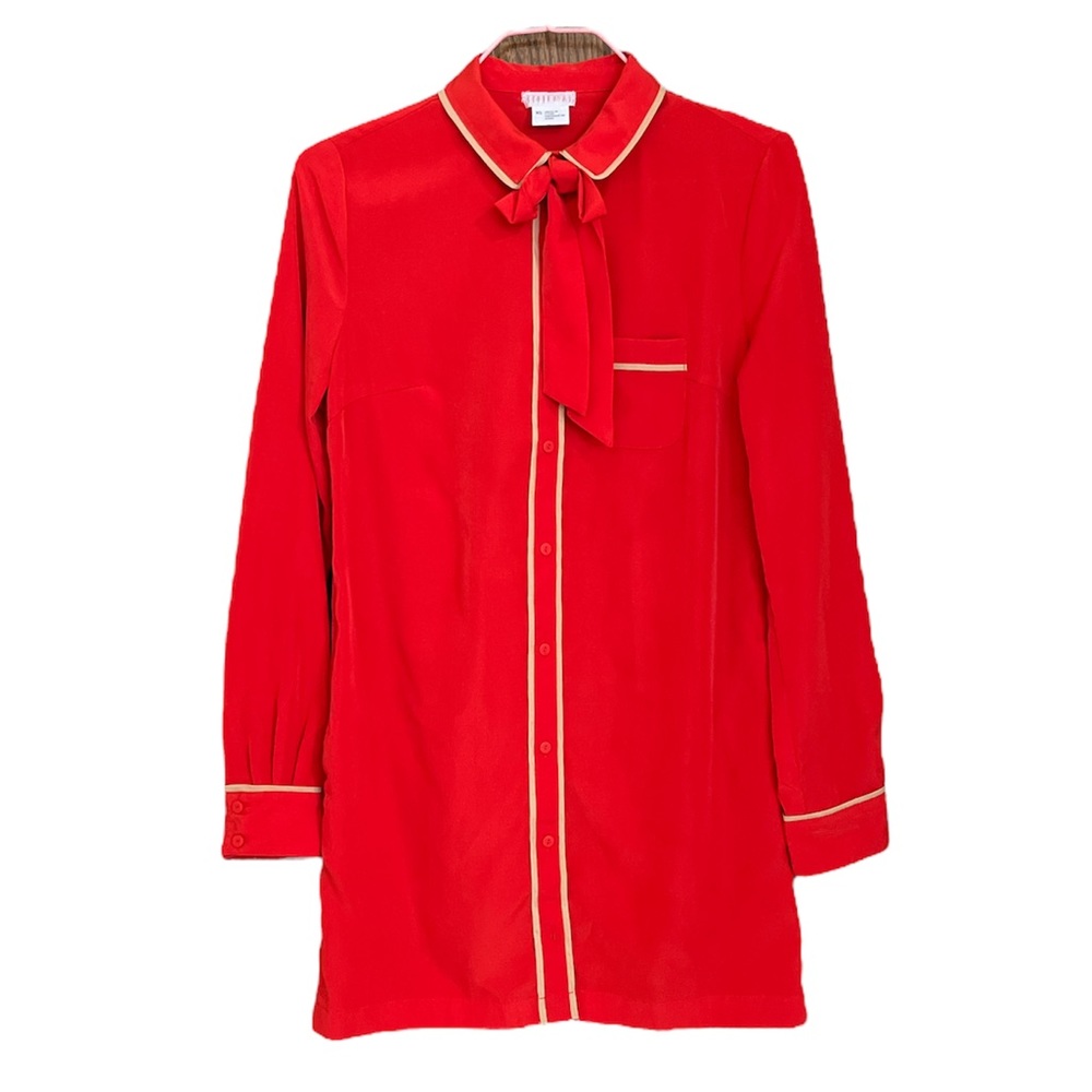 Urban Outfitters shirt cuffed long sleeves bow collar button up mini dress